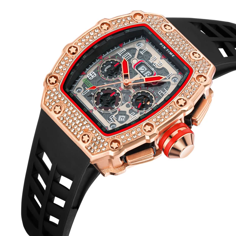 New Arrival Men Business Quartz Watch PINTIME Top Brand Bling Iced Out Diamond Hip Hop Chronograph Popular Item Six Colors - Uknowucme