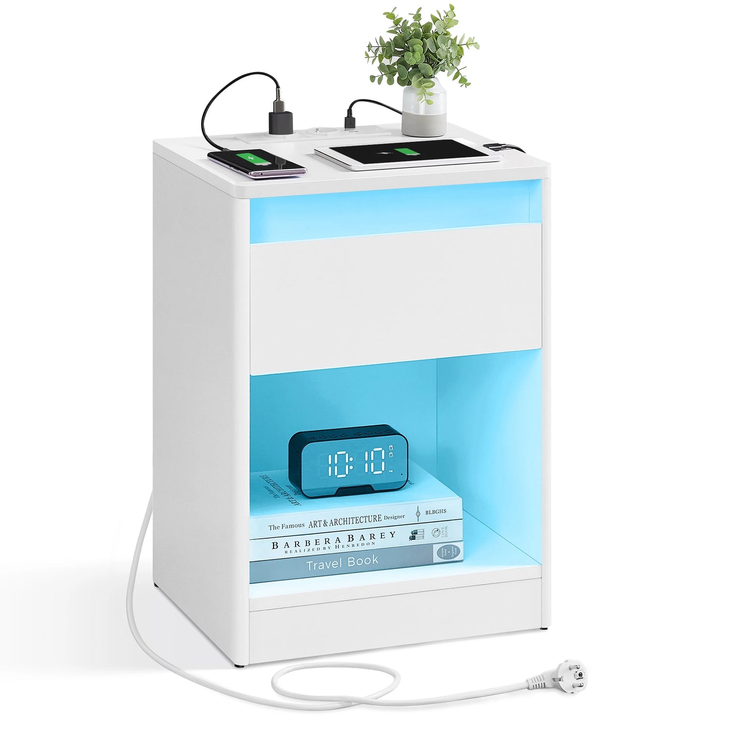 VASAGLE bedside table with adjustable LED lighting, side table table with sockets, drawer, 2 AC sockets, 2 USB ports - Uknowucme