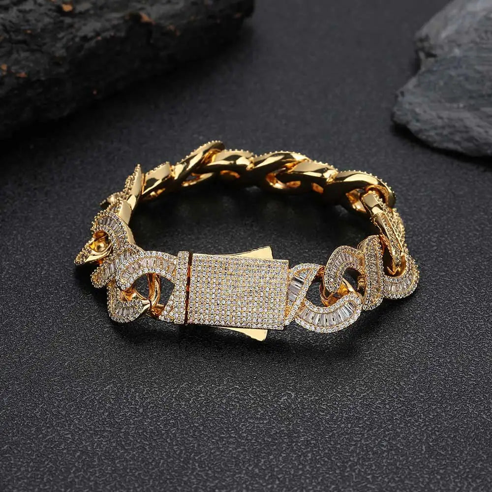 15MM Gold Filled Diamond Infinity Link Bracelet Necklace Iced Out Baguette & Round Infinity Cuban Necklace - Uknowucme
