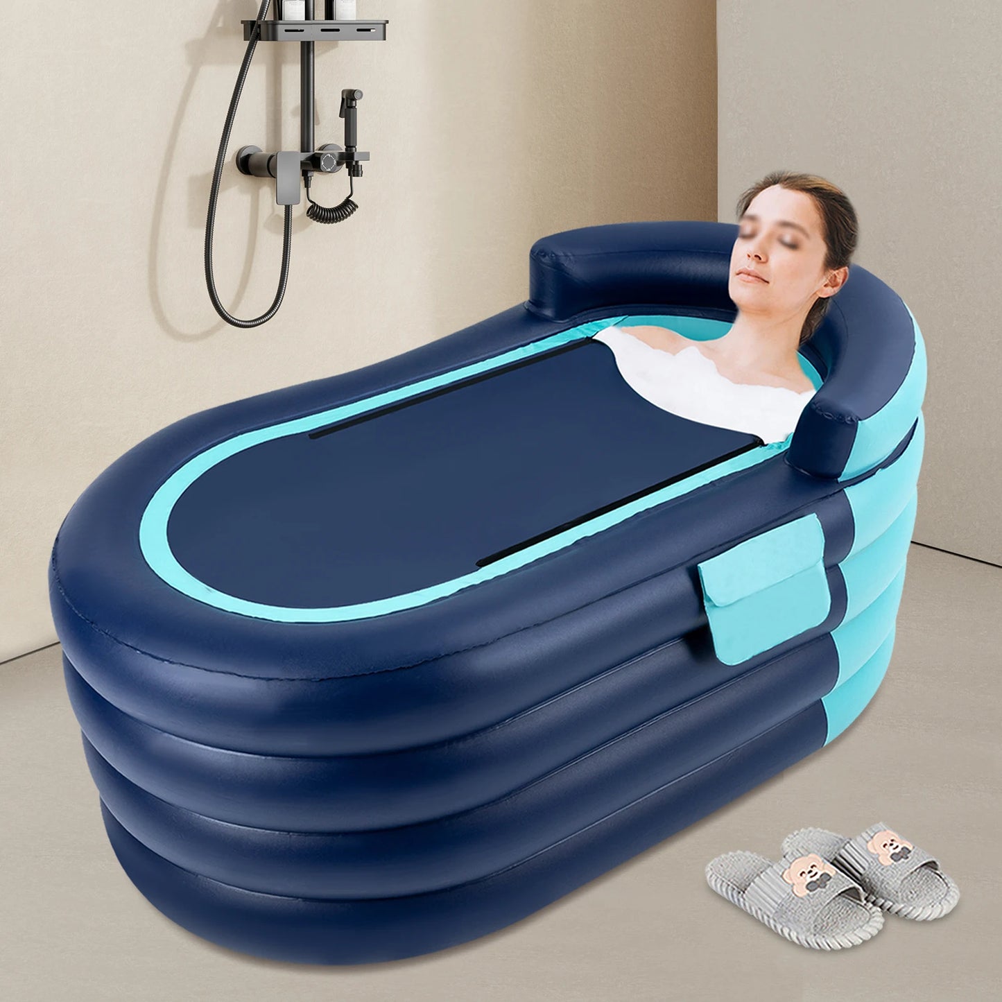 Inflatable Adult Bathtub with Wireless Electric Air Pump for Hot Water Bath Ice Bath Blue / Orange - Uknowucme