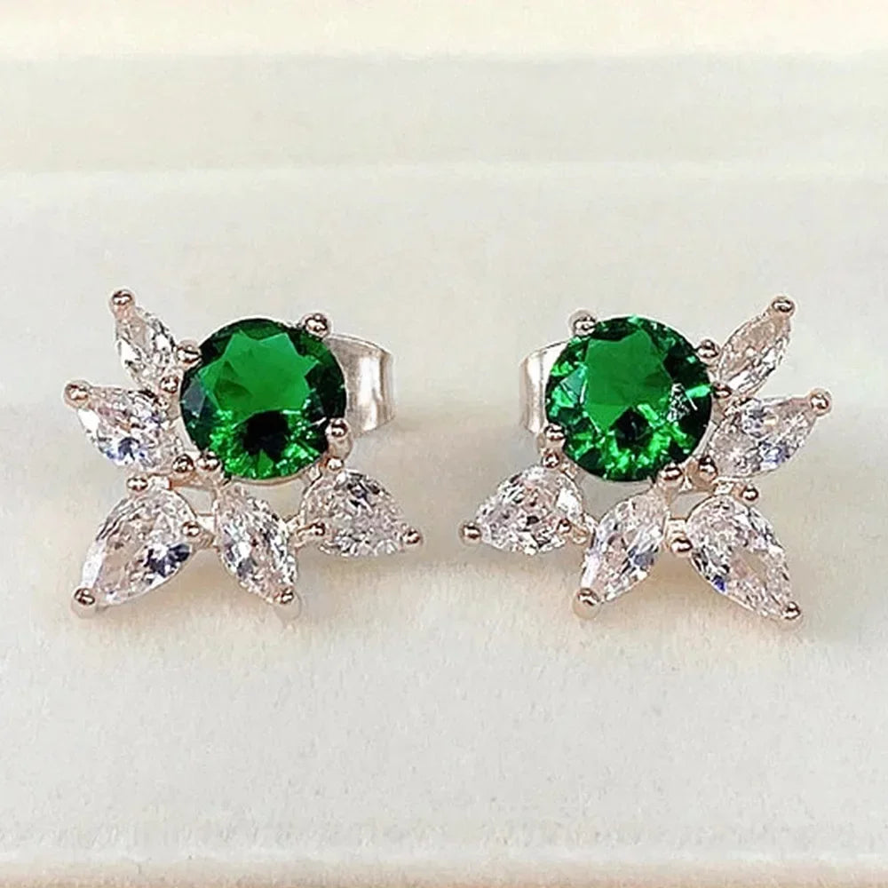 2025 Geometric Green CZ Sparkling Cubic Zirconia Earrings, Suitable for Women's Wedding Parties, Elegant Jewelry - Uknowucme