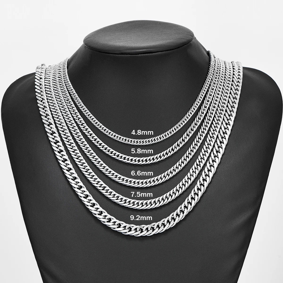 4.8mm/5.8mm/6.6mm/7.5mm/9.2mm Stainless Steel Cuban Link Chains Classic Men Boy Curb Chunky Necklace 14 to 30 Inches - Uknowucme