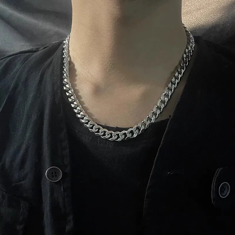Men Punk Stainless Steel 3/5/7mm Curb Cuban Necklaces for Women Black Silver Color Link Chain Chokers Solid Color Metal Jewelry - Uknowucme