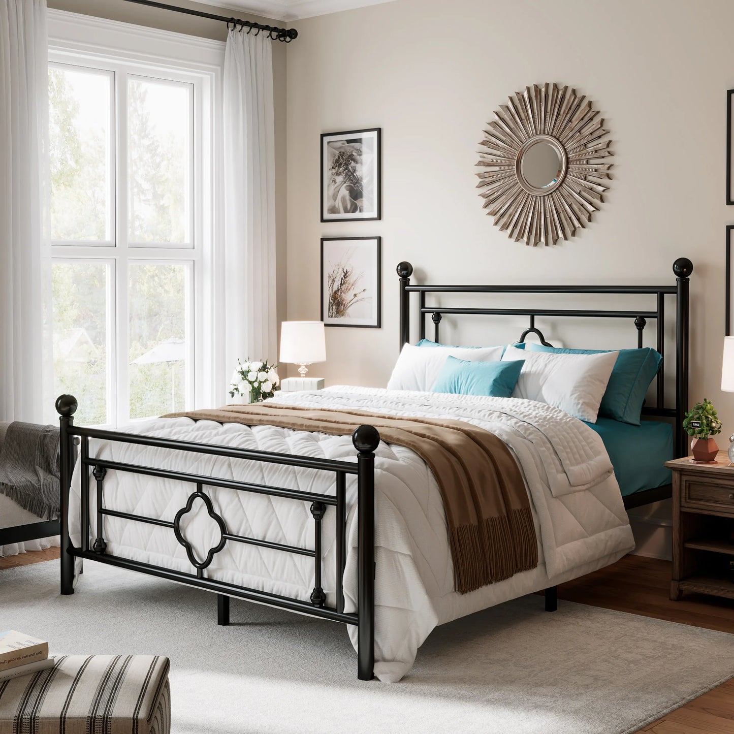 HOOMIC 14 Inch Metal Platform Bed Frame, Vintage Victorian Style, Wrought Iron Headboard and Footboard - Uknowucme