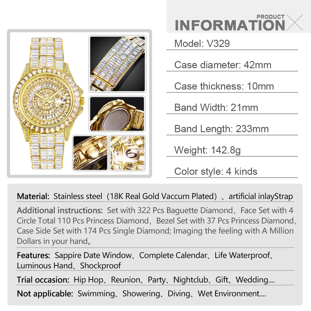 MISSFOX Hip Hop Men Watch Luxury Ice Out Fully Diamond Rose Gold Watches Fashion Stainless Steel Waterproof Male Clock Gift 2022 - Uknowucme