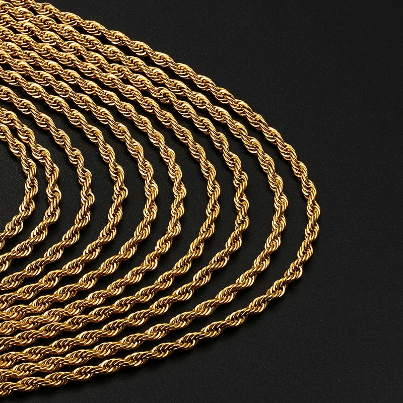 3mm Cuban Chain Rope Chain Stainless Steel Classical Necklace Mens Women Chains Around The Neck Gold Silver Color Necklace - Uknowucme