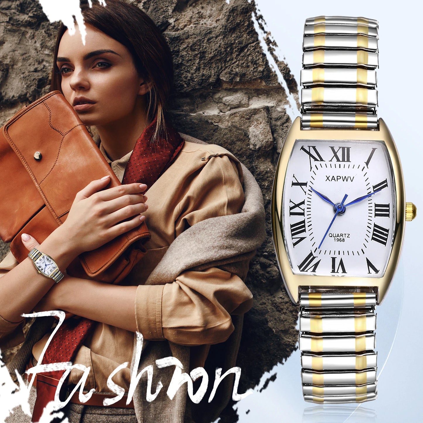 Lancardo Elastic Strap Watch Simulation Quartz Waterproof Exquisite Rigid Strap Rectangular Women's Watch Valentine's Day Gift - Uknowucme