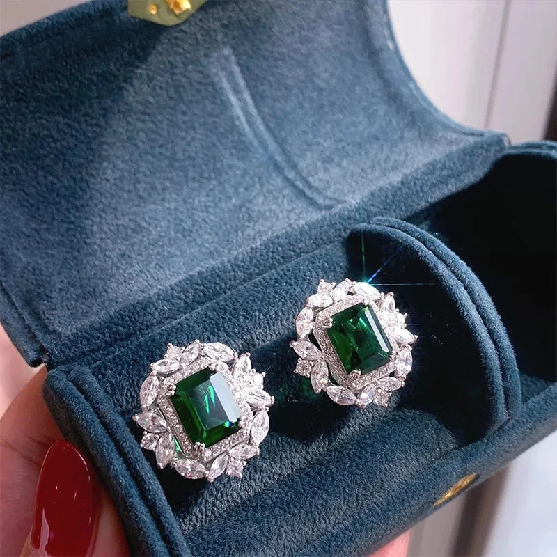 Huitan Luxury Lady Delicate Ear Stud Bright Green Zirconia Earrings Accessories for Anniversary Party Delicate Design Jewelry - Uknowucme