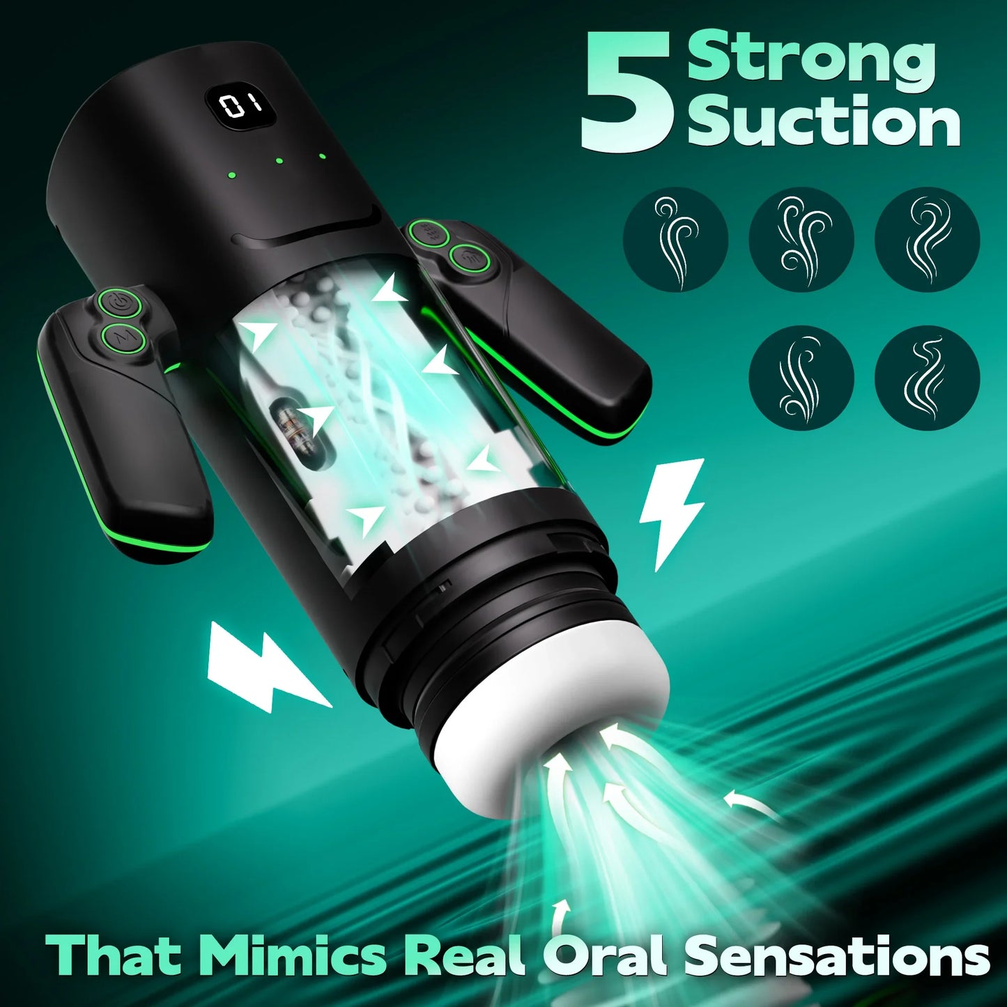 KUSHOR Automatic Thrusting Sucking Male Masturbator with Handle Double Layer Masturbation Cup Pocket Pussy Adult Toy for Men