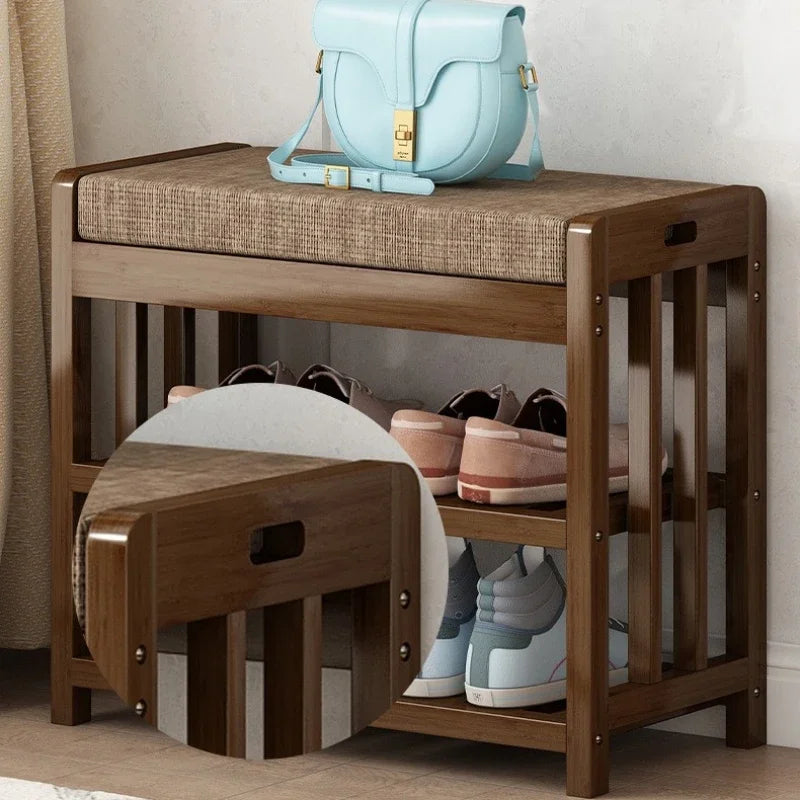 Shoe change stool Home door entry bench Solid wood shoe stool Storage shoe rack Simple bench Soft bag Sofa stool - Uknowucme