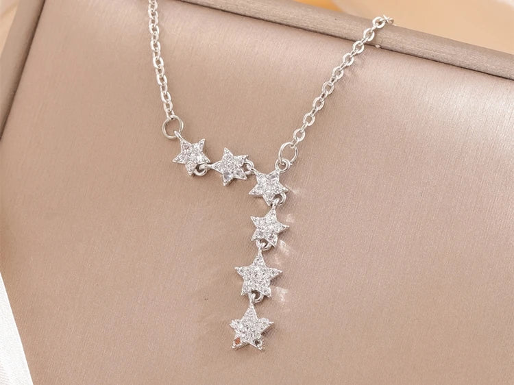 Fashion Pentagram Star 925 Sterling Silver Crystal Clavicle Chain Necklaces XL065 - Uknowucme