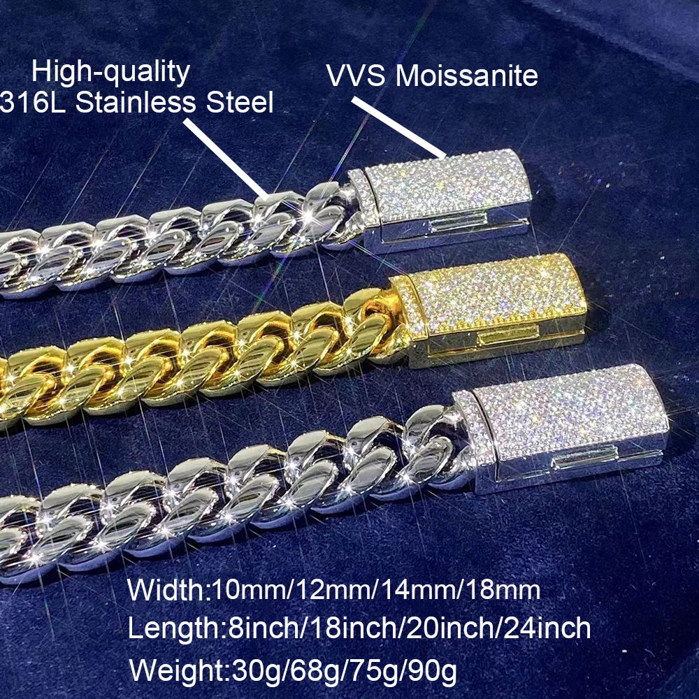 925 Silver Glasp Moissanite Necklaces For Men Stainless Steel Cuban Link Chain Necklace Pass Diamonds Tester Free Shipping - Uknowucme