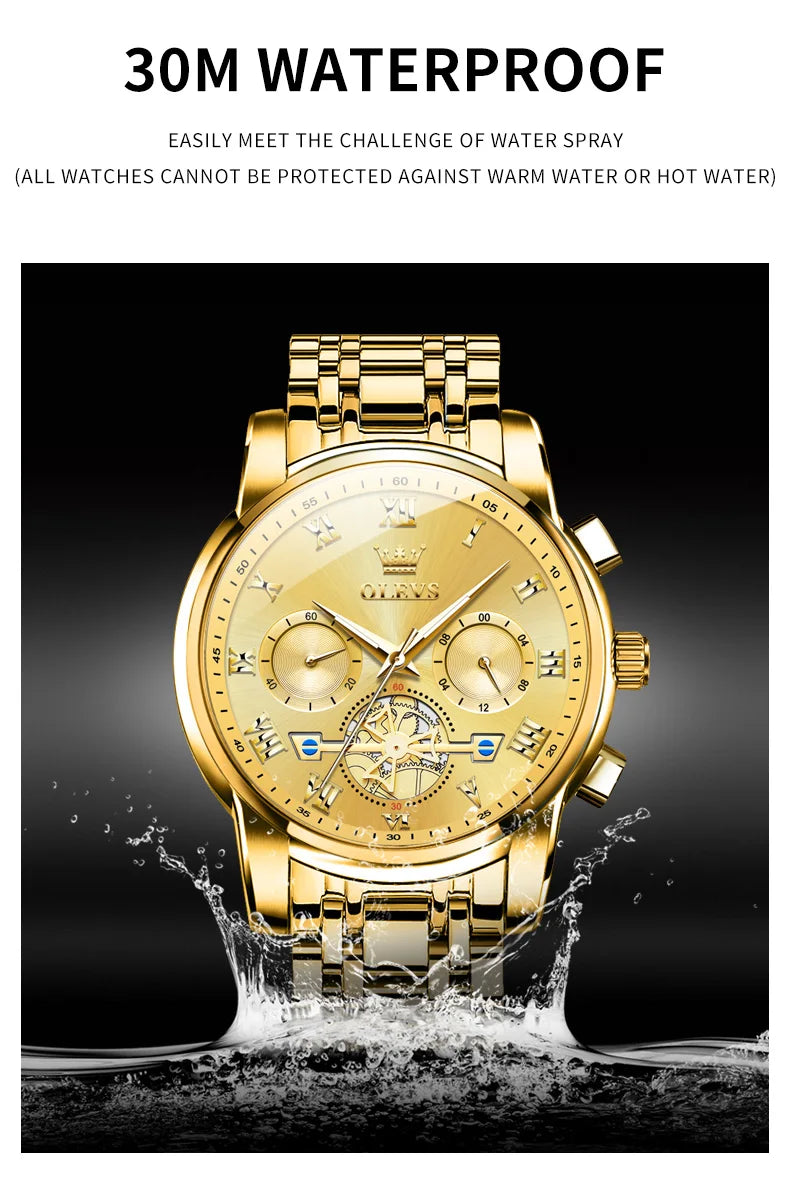 OLEVS 2859 Men's Quartz Watch With Steel Band Timing Function - Uknowucme