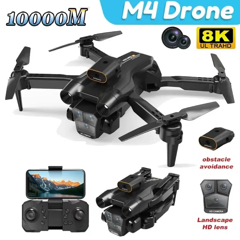 M4 Pro Max Drone 8K Professinal Wide Angle Triple HD Brushless Motor GPS FPV Obstacle Avoidance Foldable Quadcopter RC 10000M - Uknowucme