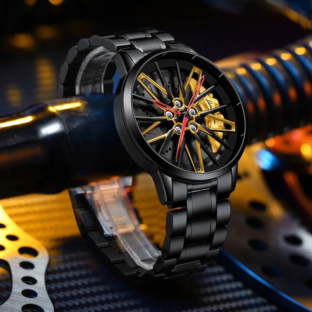 Original Rotate Watches Car Rim Watch 3D Real Men Watches Waterproof Quartz Men's Sports 360° Rotate Wheel Watches For Men Clock - Uknowucme