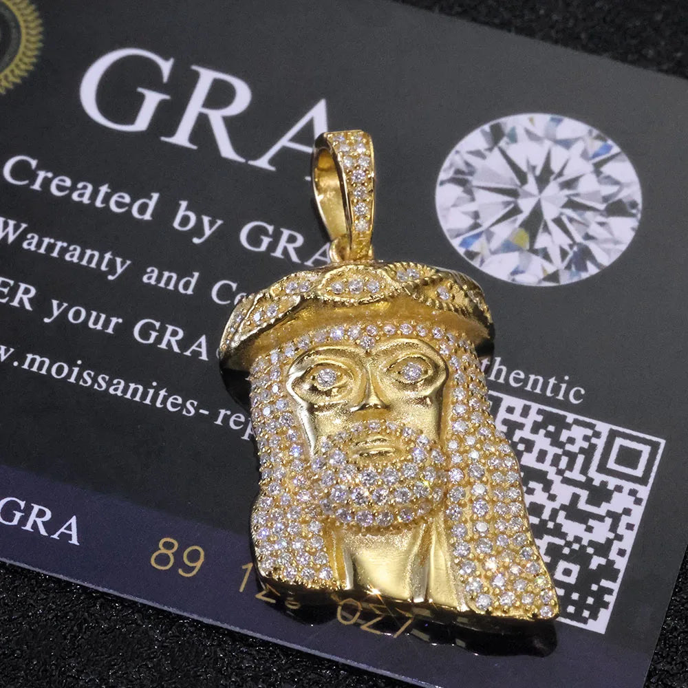 ESKEEM Hip Hop Moissanite Small Jesus Head Pendant 18k Gold Plated 925 Sterling Silver Iced Out VVS Jewelry Pass Diamond Test