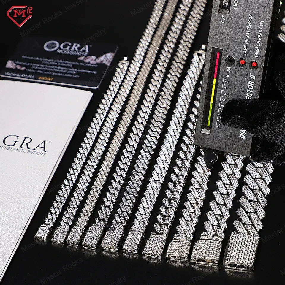Hiphop Miami Cuban Link Chain 8MM Passed Diamond Tester 925 Silver Iced Out Vvs Moissanite Chain Link Cuban - Uknowucme
