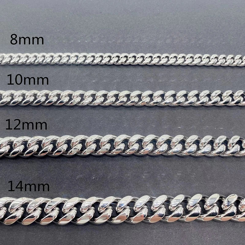 Hiphop 8-10mm Stainless Steel Cuban Chain Necklace Pave Silver Moissanite Buckle Diamond Test Iced Out Link Men Necklaces Gift - Uknowucme