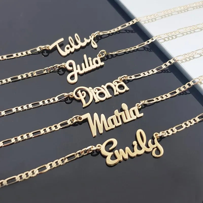 Personalized Name Necklace With Figaro Chain Best Friendship Stainless Steel Custom Gift For Her Him Jewelry 2022 - Uknowucme