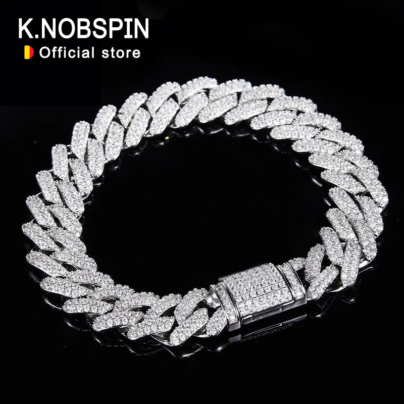 KNOBSPIN All Moissanite Cuban Hip Hop Bracelet for Men 6mm 8mm Full Diamond with GRA 925 Sterling Silver Teen Girls Chain - Uknowucme