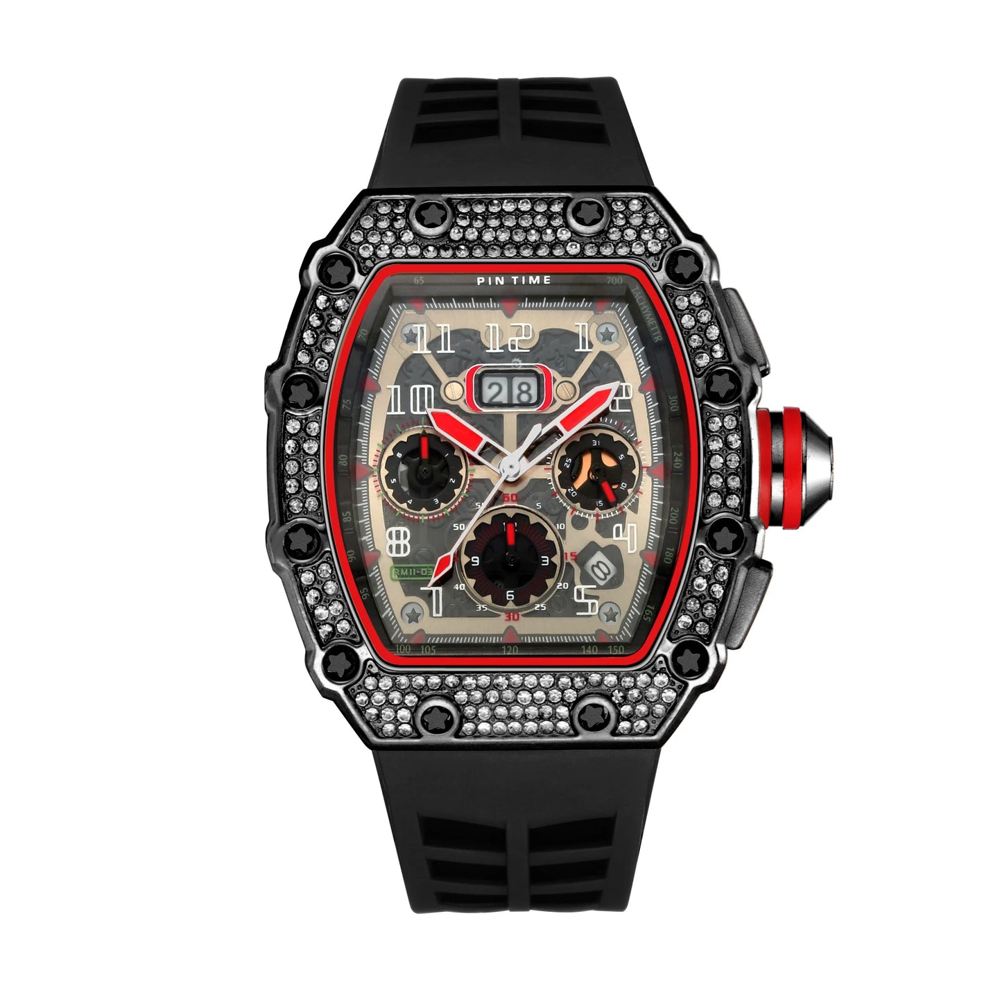 New Arrival Men Business Quartz Watch PINTIME Top Brand Bling Iced Out Diamond Hip Hop Chronograph Popular Item Six Colors