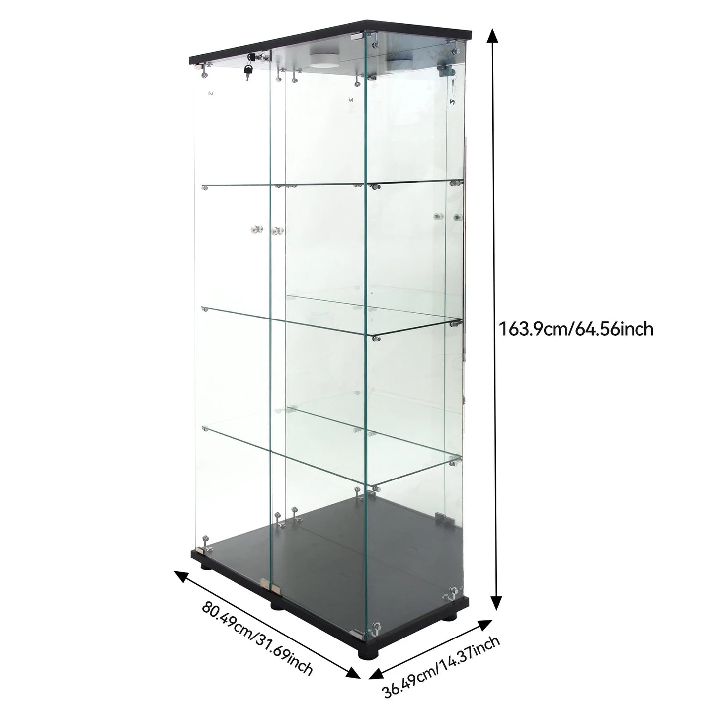 Comanlai 4-Tier Glass Display Case,2 Doors Glass Display Cabinet with Lighting and Lock,for Entryway, Living Room, Bedroom