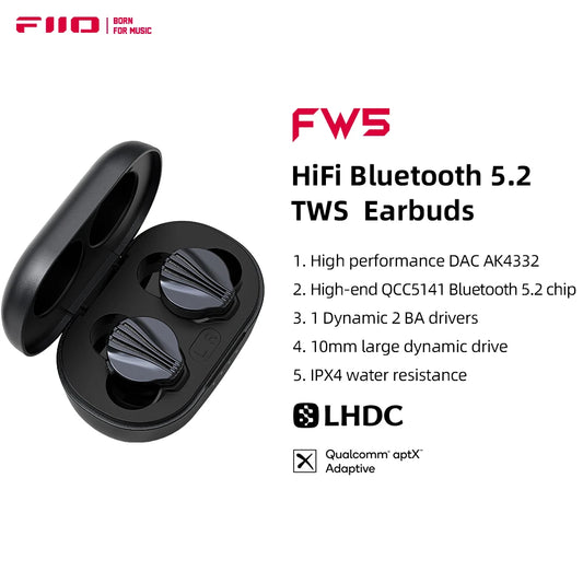 FiiO FW5 TWS Bluetooth 5.2 Earphone True Wirless Earbuds 10mm Dynamic Driver Earphone LHDC/aptX adaptive - Uknowucme