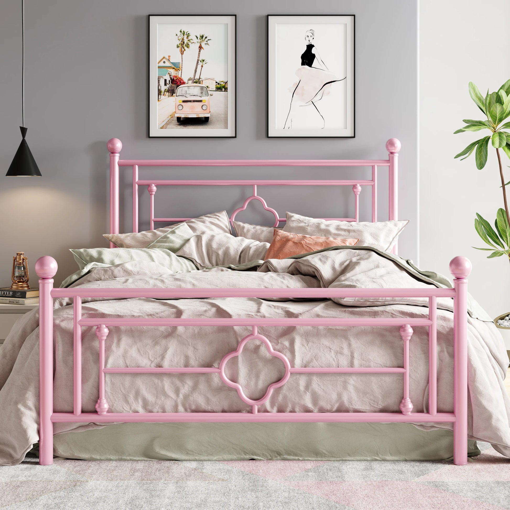 HOOMIC 14 Inch Metal Platform Bed Frame, Vintage Victorian Style, Wrought Iron Headboard and Footboard - Uknowucme