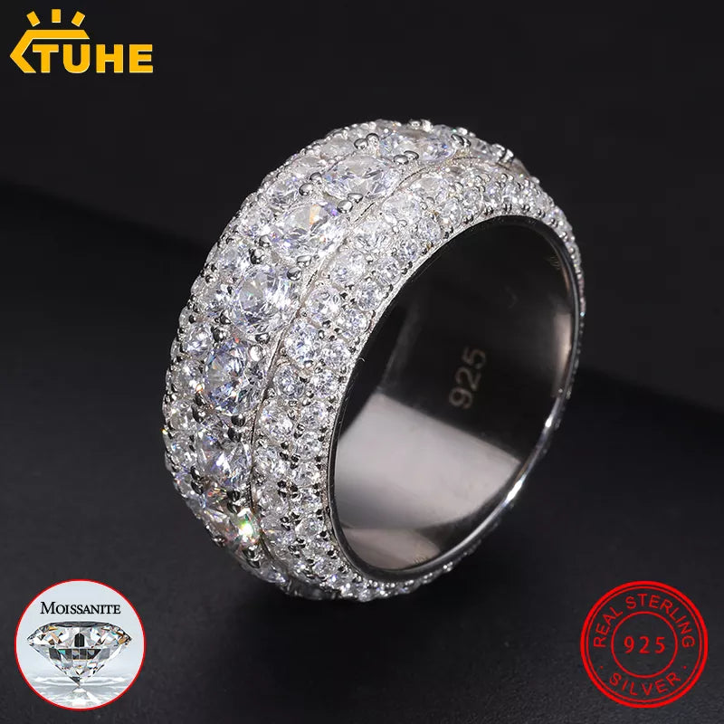 Fine Jewelry VVS1 With Certificate Moissanite Rings For Men Hip Hop Pave Setting S925 Sterling Silver Rings Hip Hop Jewelry - Uknowucme