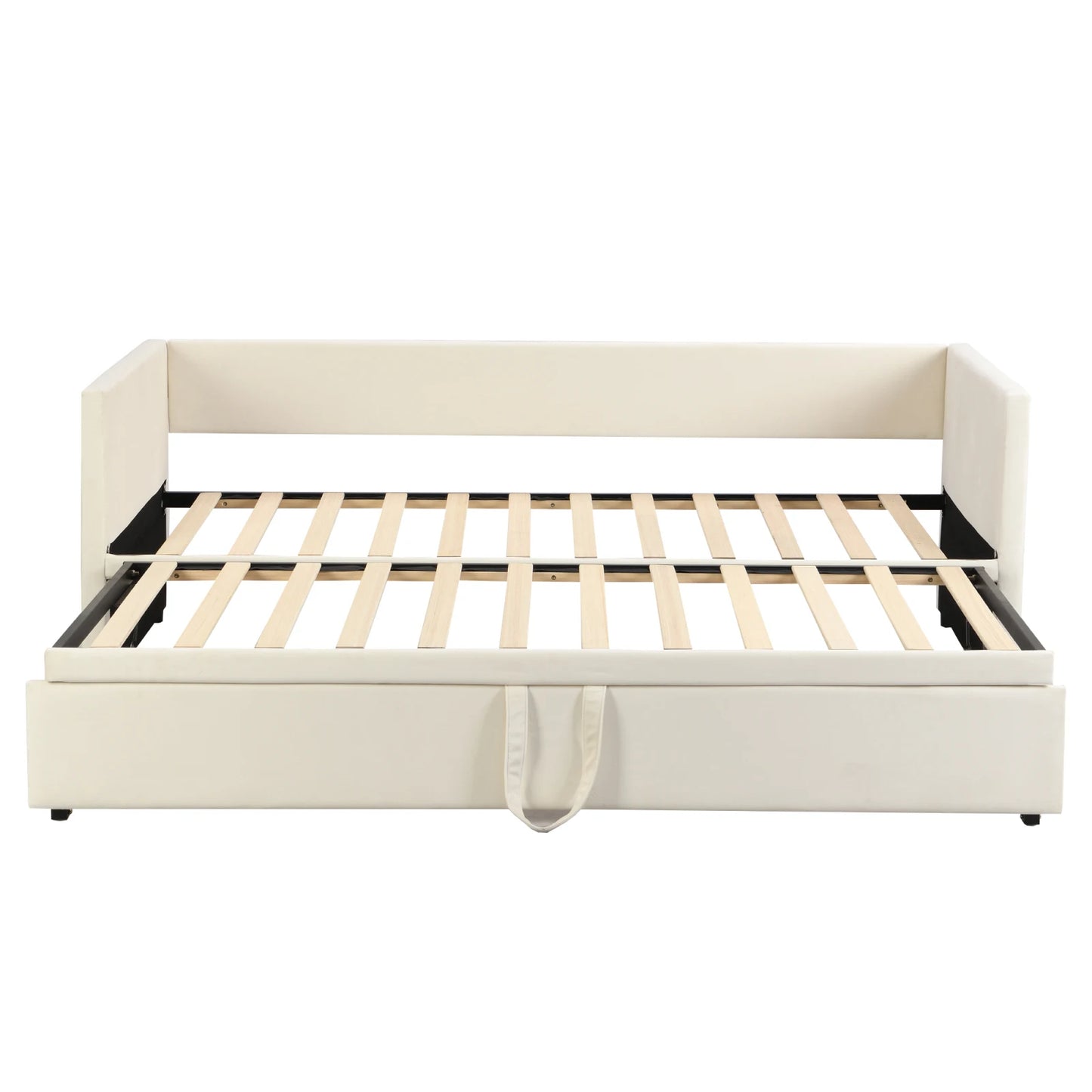 Anajqaqia 90/180x200cm Sofa Bed, Upholstered Double Bed with Slatted Frame and Backrest, Velvet, Beige