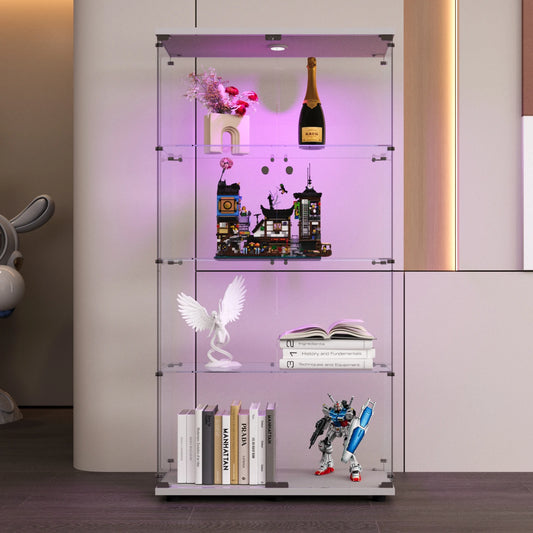 Comanlai 4-Tier Glass Display Case,2 Doors Glass Display Cabinet with Lighting and Lock,for Entryway, Living Room, Bedroom