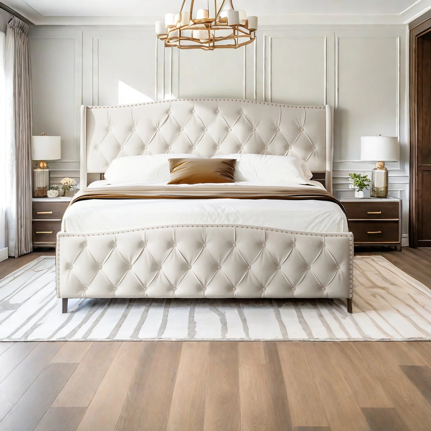 ROSAHQNDA Upholstered Bed, Hydraulic Bed In Modern Style, 140/160 X 200 Cm, Gray Flannel Rivet. Double Bed Without Mattress