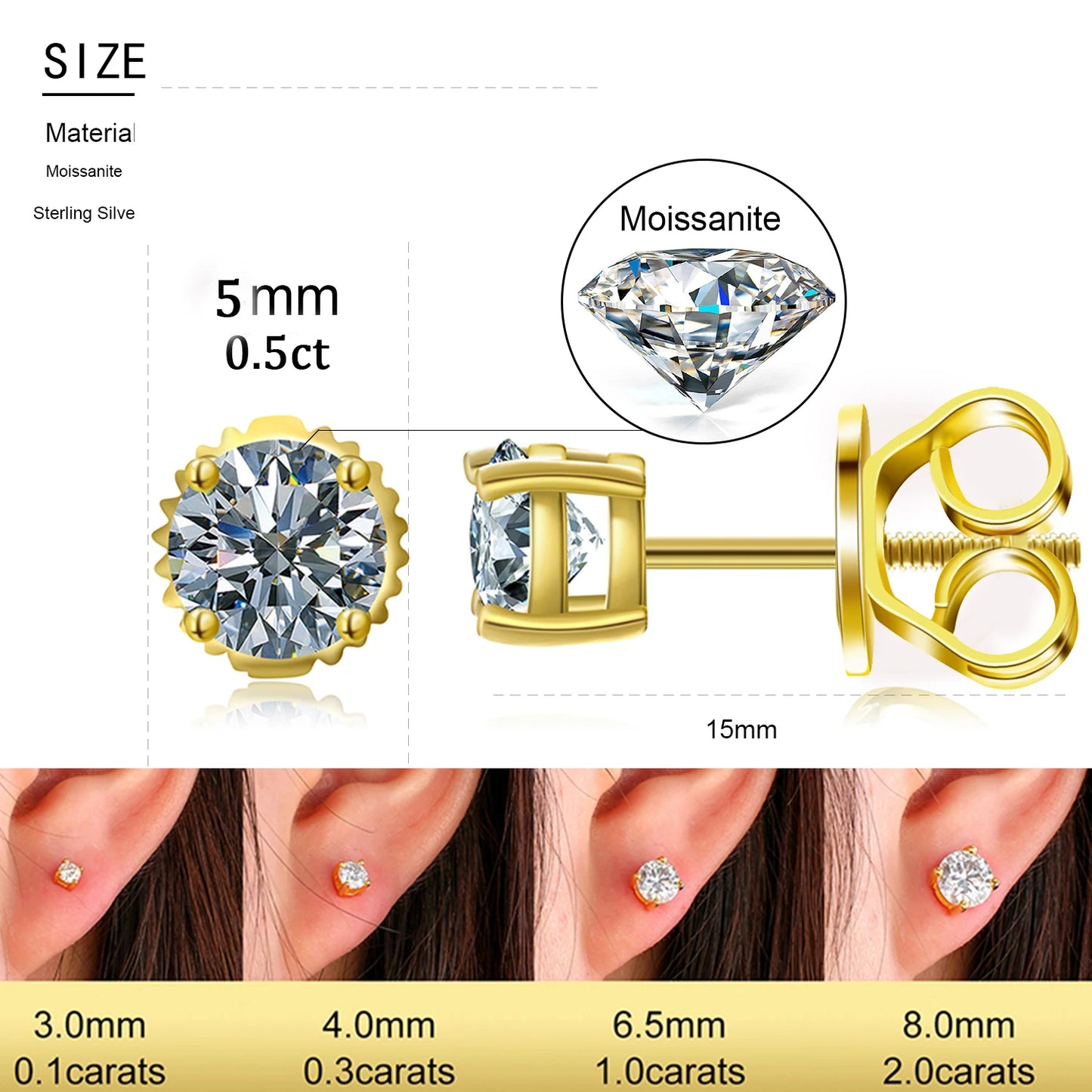 Classic Round Moissanite Earring For Women Jewelry Top Quality 100% 925 Sterling Silver Fashion Earrings Engagement