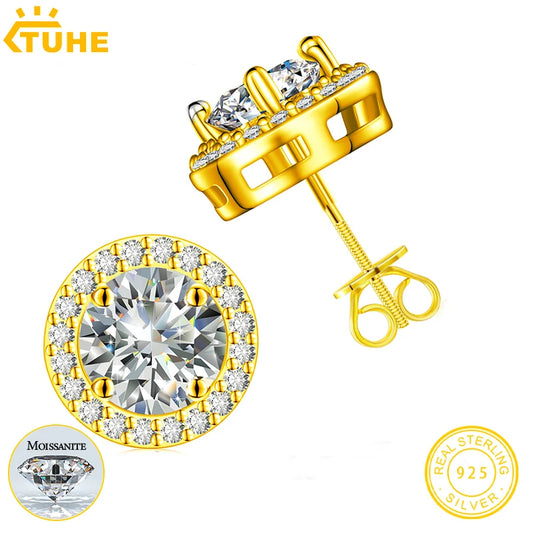 Classic Round 2CT Moissanite Earring For Women Jewelry Sterling Silver 925 Fashion Hip Hop Earrings Engagement Gift