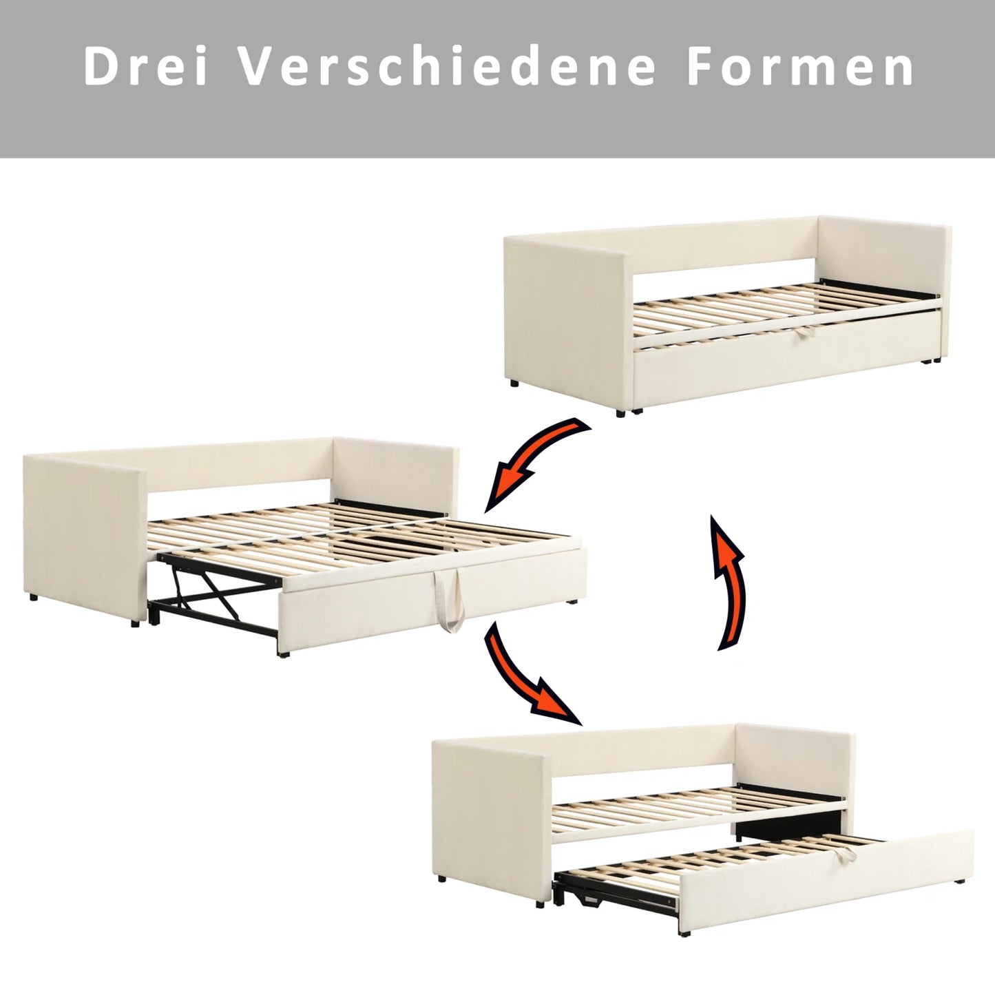 Anajqaqia 90/180x200cm Sofa Bed, Upholstered Double Bed with Slatted Frame and Backrest, Velvet, Beige