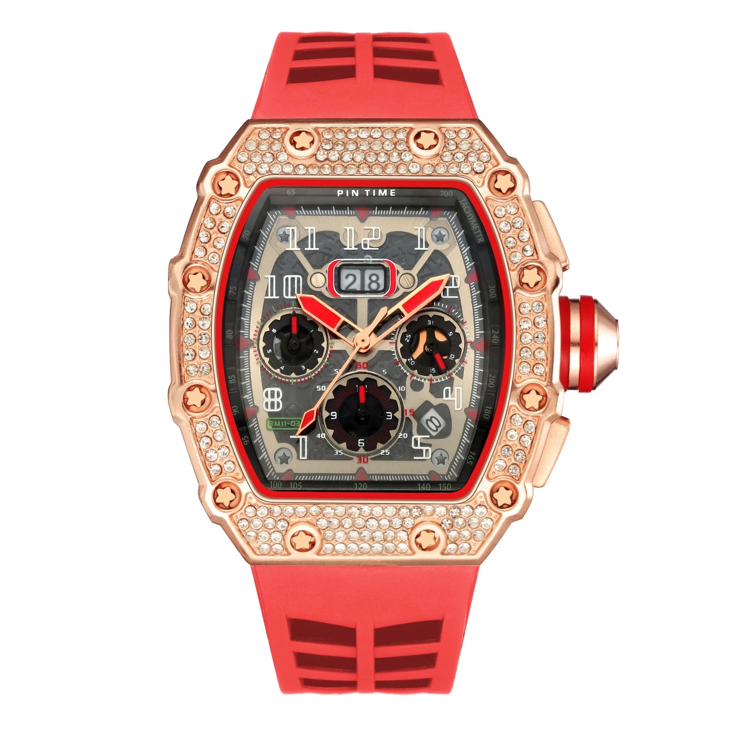 New Arrival Men Business Quartz Watch PINTIME Top Brand Bling Iced Out Diamond Hip Hop Chronograph Popular Item Six Colors