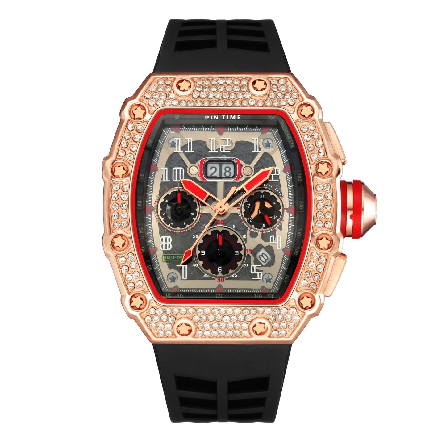 New Arrival Men Business Quartz Watch PINTIME Top Brand Bling Iced Out Diamond Hip Hop Chronograph Popular Item Six Colors