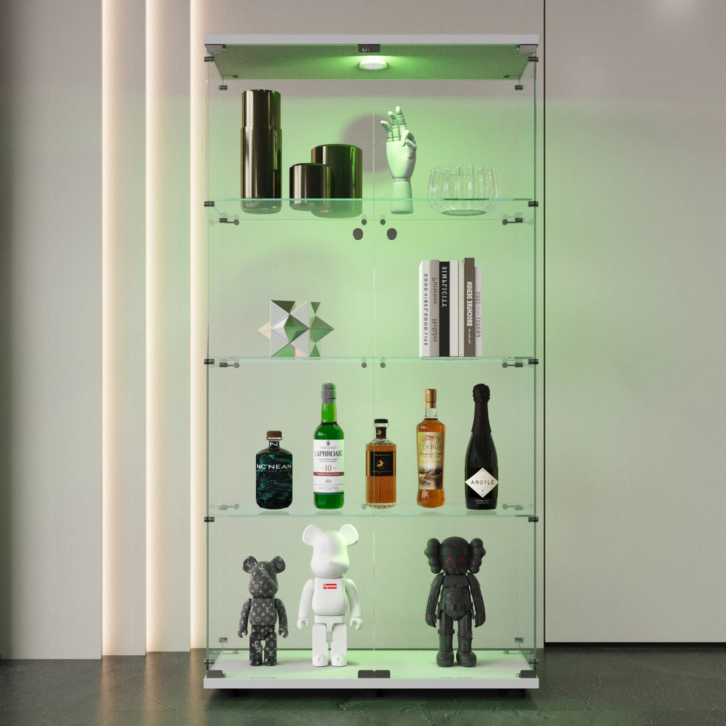Comanlai 4-Tier Glass Display Case,2 Doors Glass Display Cabinet with Lighting and Lock,for Entryway, Living Room, Bedroom