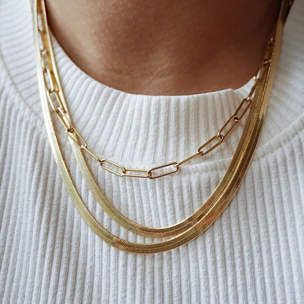 E.B.belle Stainless Steel 18K Gold Plated Short Herringbone Chain Choker Necklaces For Women Minimalist Gold Chain Necklace - Uknowucme