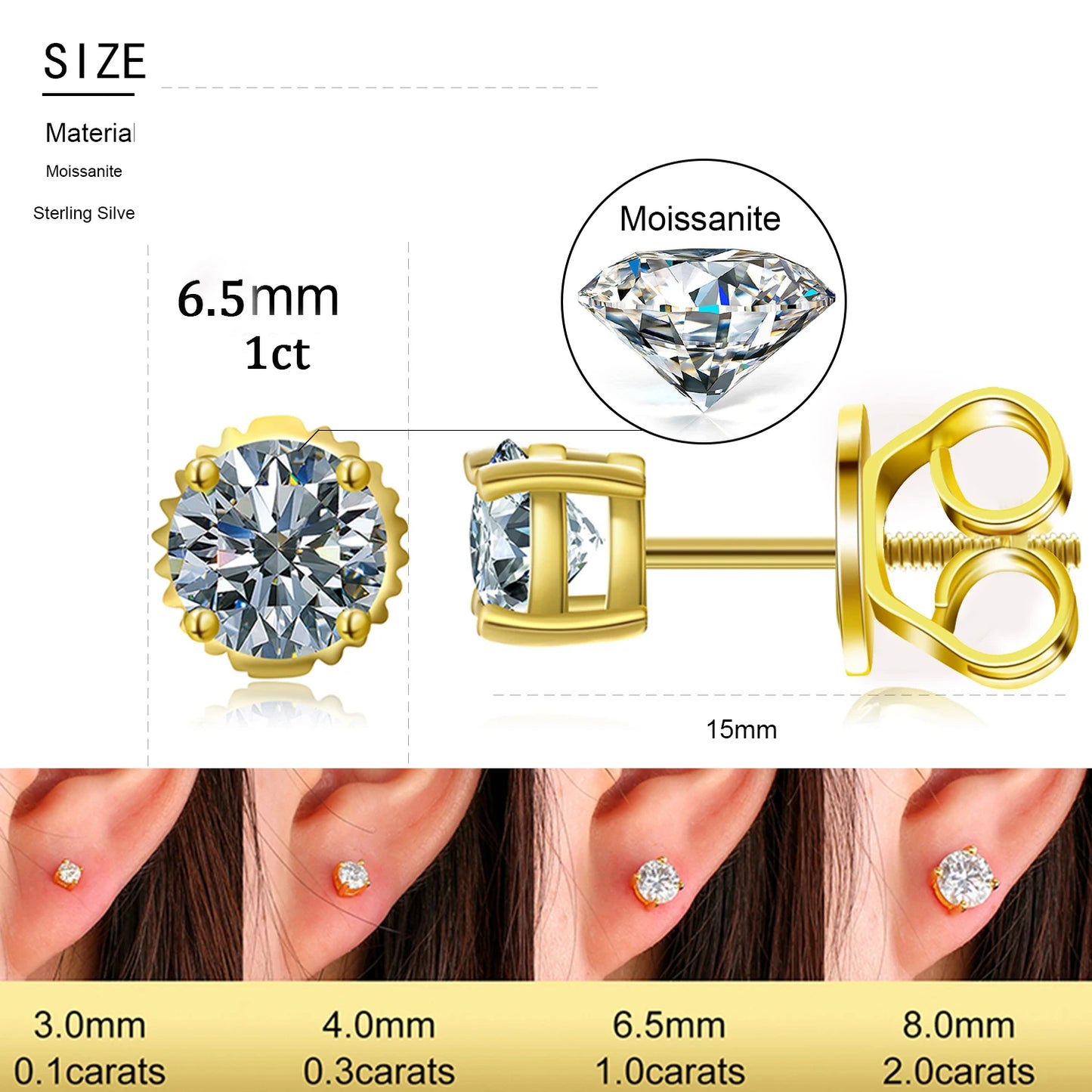 Classic Round Moissanite Earring For Women Jewelry Top Quality 100% 925 Sterling Silver Fashion Earrings Engagement