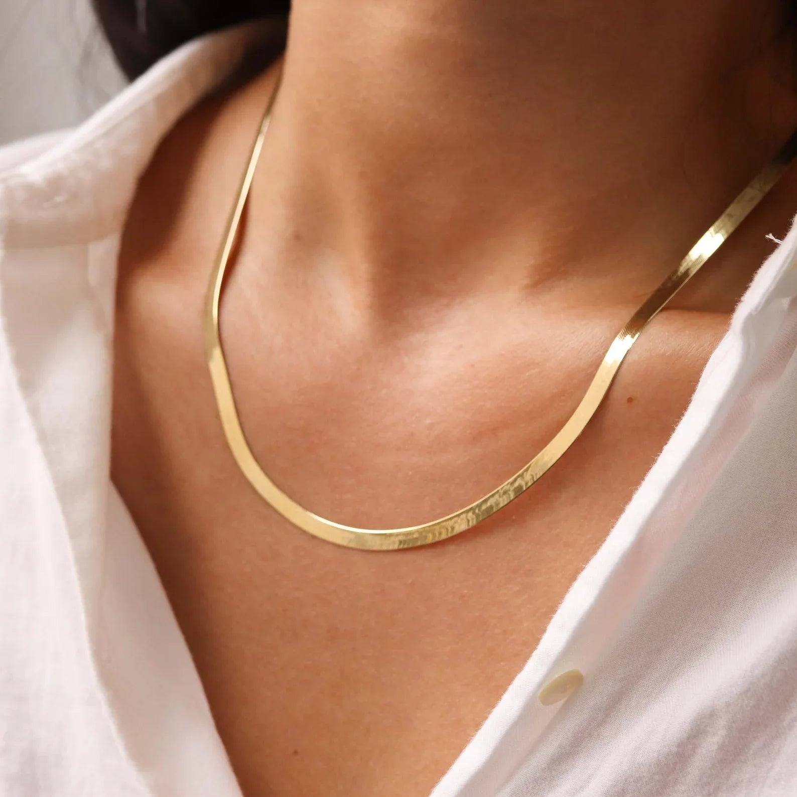 Minimalist Unisex Snake Chain Necklace Choker Stainless Steel Herringbone Gold Color Fashion Jewelry Gift For Her Women and Men - Uknowucme