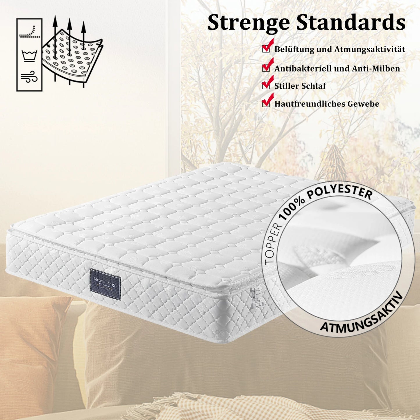 Anajqaqia 160x200x25cm Spring Mattress, with H3 Hardness, Oeko-Tex Certified, Quilted Microfibre Cover, Premium Sleeping Comfort