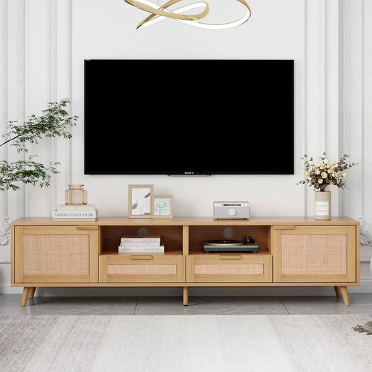 TV console table, 200*37*49cm, TV cabinet with real rattan design, TV cabinet with solid wooden feet, braided rattan TV boards - Uknowucme