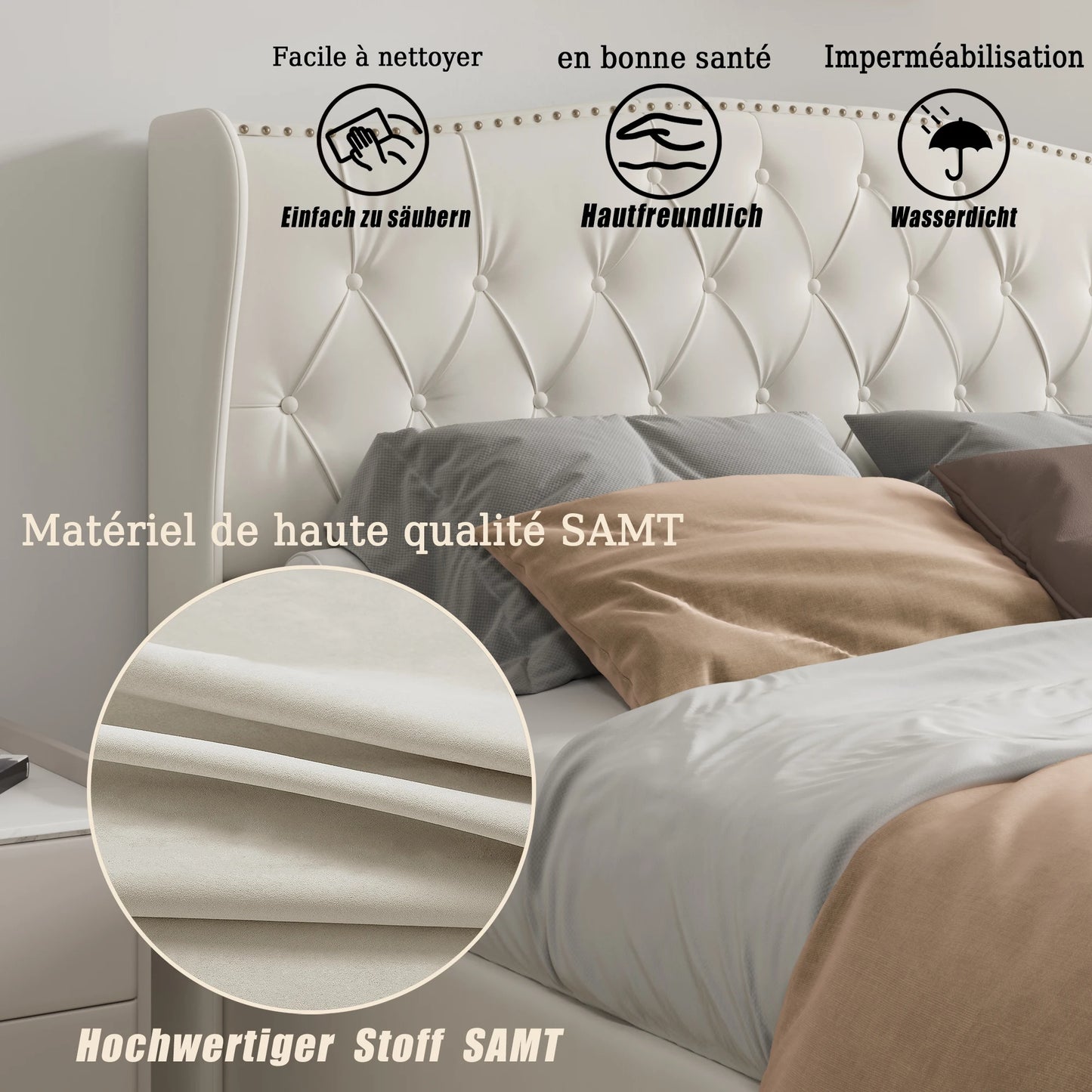 ROSAHQNDA Upholstered Bed, Hydraulic Bed In Modern Style, 140/160 X 200 Cm, Gray Flannel Rivet. Double Bed Without Mattress