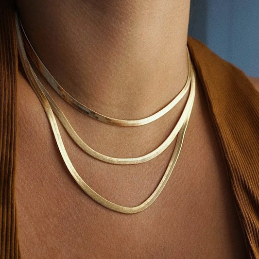 E.B.belle Stainless Steel 18K Gold Plated Short Herringbone Chain Choker Necklaces For Women Minimalist Gold Chain Necklace - Uknowucme