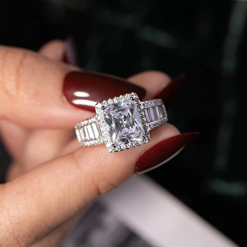 HOYON Pure Natural White 3 Carats Moissanite Gemstone S925 Silver color Ring for Women Anillos De Jewelry Bizuteria Rings - Uknowucme