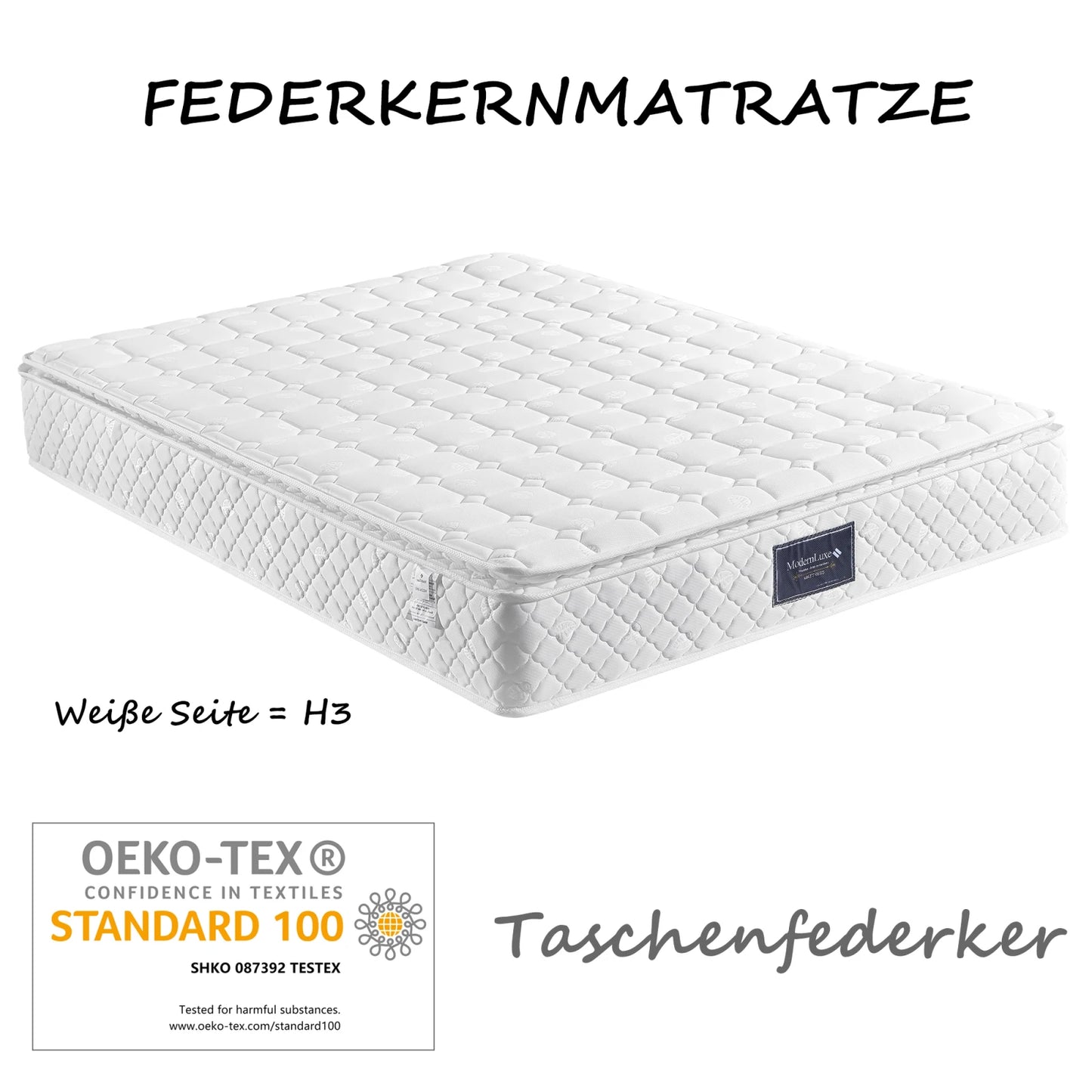 Anajqaqia 160x200x25cm Spring Mattress, with H3 Hardness, Oeko-Tex Certified, Quilted Microfibre Cover, Premium Sleeping Comfort