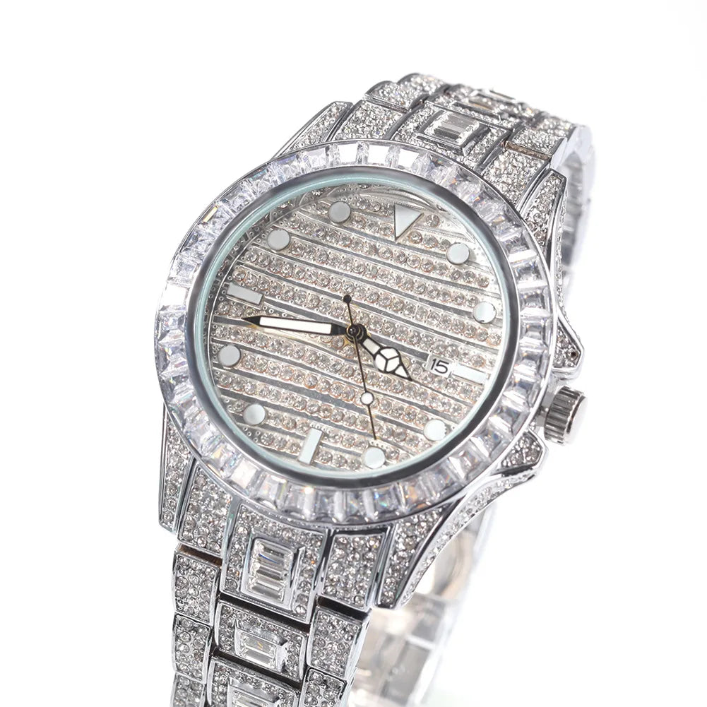 Iced Out Rainbow Watch Full Bling Diamonds For Men Women 316L Stainless Steel Quartz Wristwatch Gifts Free Shipping