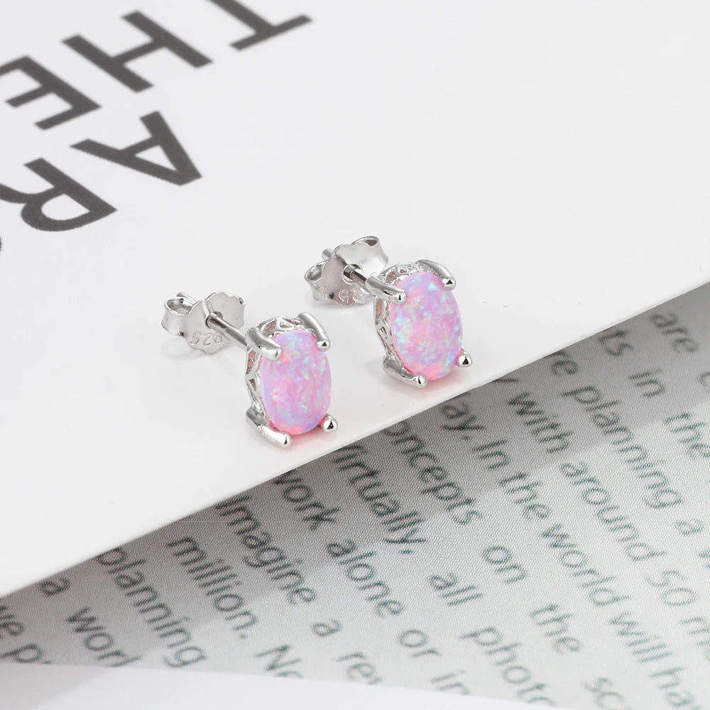 925 Sterling Silver Oval Pink Fire Opal Earrings for Women Fashion Korean Earrings Fine Jewelry Wedding Gift (Lam Hub Fong)