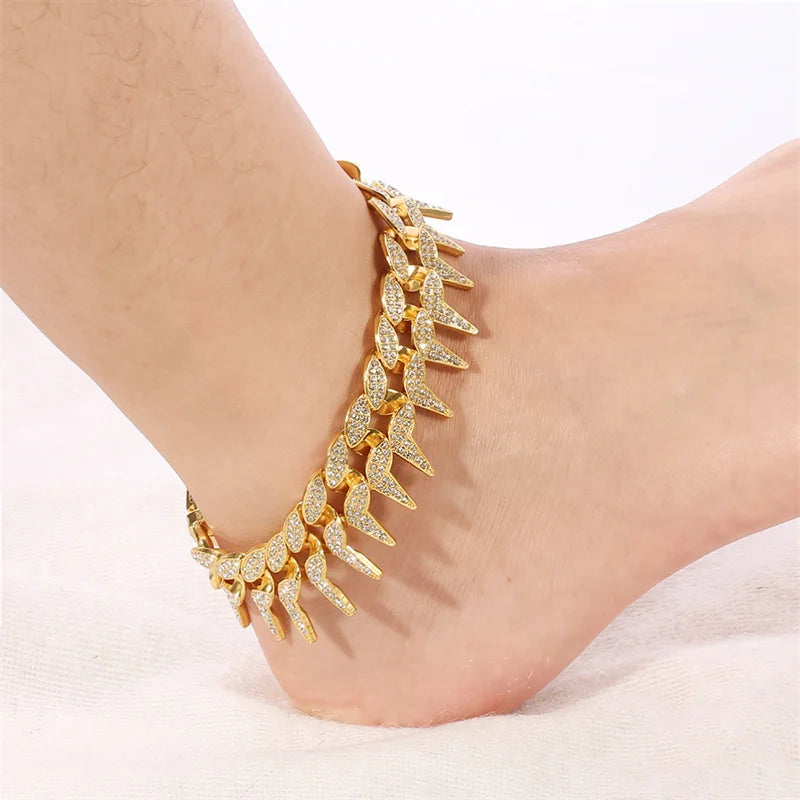 Hip Hop Miami Curb Ankle Bracelet Jewelry 2021 Bijouterie Goth Cuban Chain Bling Rapper Rock Jewelry Foot Anklet